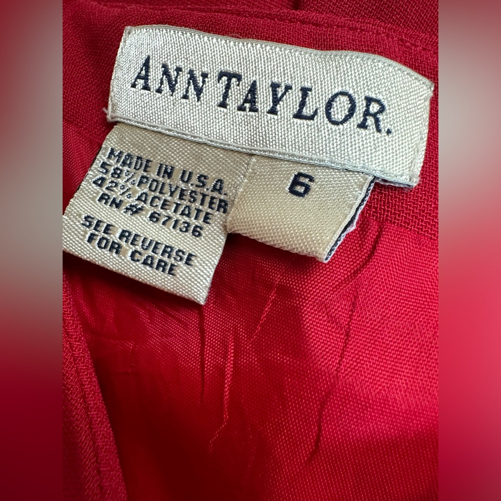 ANN TAYLOR Red Mini Dress Ruffle Bottom Size 6 Made In USA - Picture 7 of 7